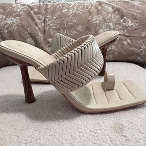 Beige square toe heels